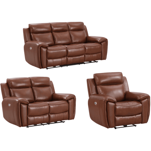 Annecy Genuine Leather Tan Electric Power Recliner 3+2+1 Seater Sofa Set