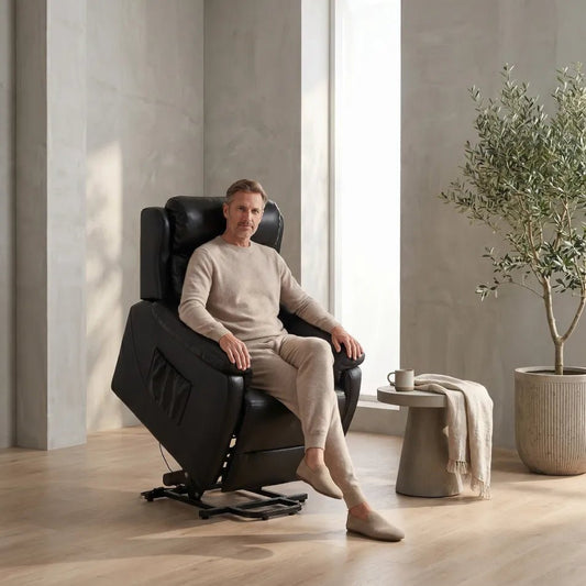 Bilbury Genuine Leather Black Rise Recliner Mobility Chair - Furniture Instore