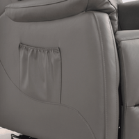 Gray leather recliner chair with armrest pocket