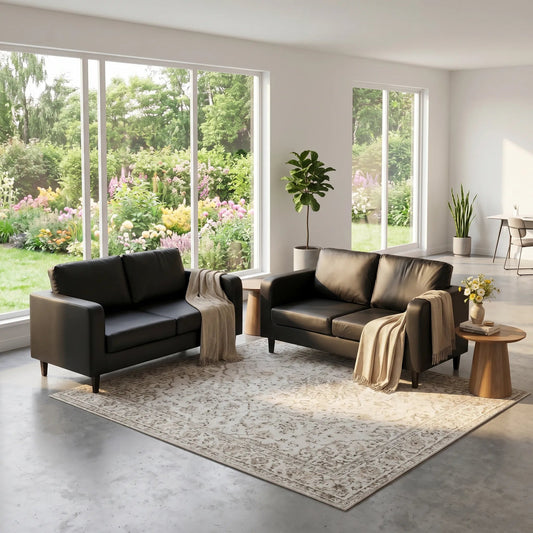 Box Black Leather 2+2 Seater Sofa Set - view 2 - Furniture Instore