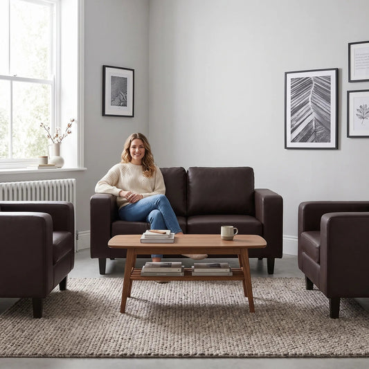 Box Brown Leather 2+1+1 Seater Sofa Set - Furniture Instore