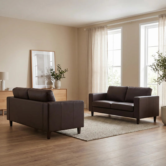 Box Brown Leather 3+3 Seater Sofa Set - view 2 - Furniture Instore