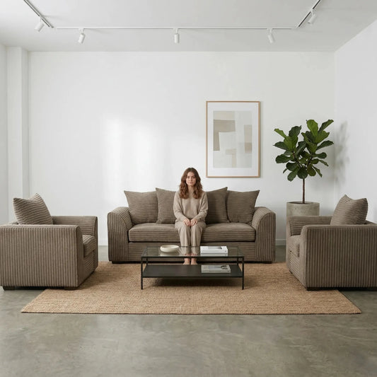 Byron Caramel Fabric 3+1+1 Seater Sofa Set - Furniture Instore