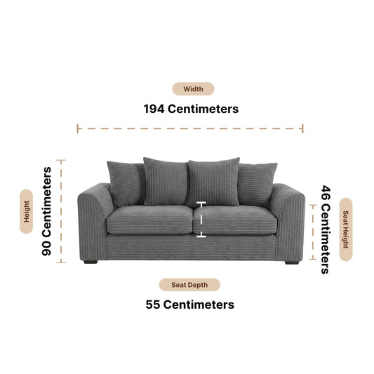 Byron Grey Fabric 3 Seater Sofa - Furniture Instore