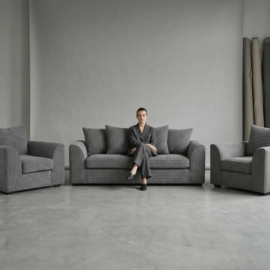Byron Grey Fabric 3+1+1 Seater Sofa Set - Furniture Instore