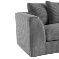 Gray striped sofa with cushions on a white background