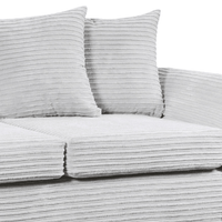 Gray textured sofa with matching cushions on a white background