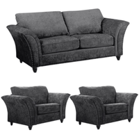 Gray sofa set with a three-seater sofa and two armchairs on a white background