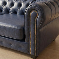 Chesterfield Blue Leather Antique 3+3 Seater Sofa Set - 3 Seater Sofa Side Profile - Furniture Instore