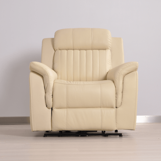 Cidliano cream armchair front-facing in a stylish roomset with modern decor and warm ambient lighting.
