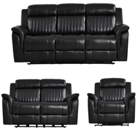 Cidliano black 3+2+1 sofa combo front-facing on a white background, showcasing its sleek design and matching upholstery.