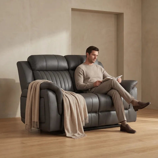 Cidliano Genuine Leather Grey Electric Recliner 2 Seater Sofa - Furniture Instore