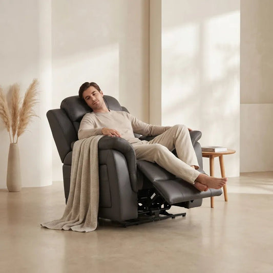 Cidliano Genuine Leather Grey Electric Recliner Armchair - Furniture Instore