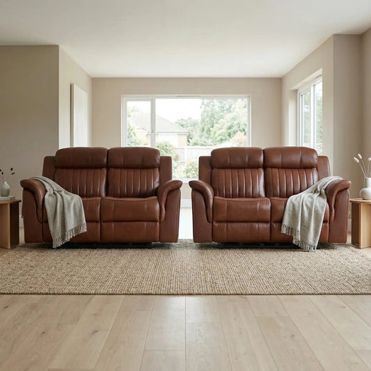 Cidliano Genuine Leather Tan Electric Power Recliner 2+2 Seater Sofa Set - Furniture Instore
