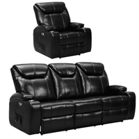 Black leather recliner chair and sofa set on a white background