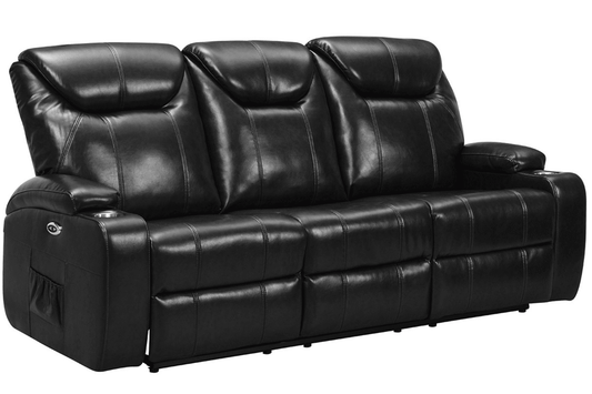 Cinema Black Electric 3+2+1 Seater Leather Recliner Sofa Set With Two Cup Holders - Furniture Instore