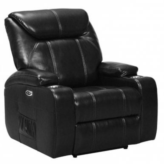 Black leather recliner chair on a white background