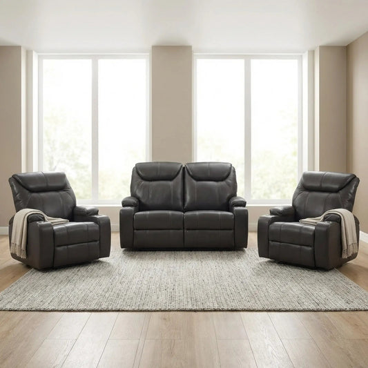 Cinema Grey Electric 2+1+1 Leather Recliner Sofa With Two Cup Holders - Furniture Instore