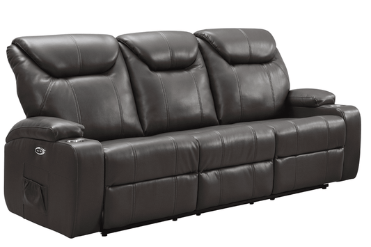 Cinema Grey Leather 3+1+1 Electric Recliner Sofa Set With Two Cup Holders - Furniture Instore