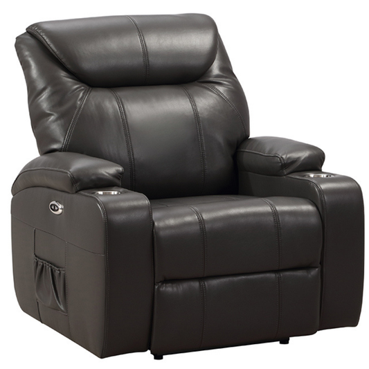 Black leather recliner chair on a white background
