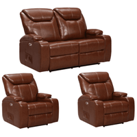 Brown leather recliner sofa set on a white background