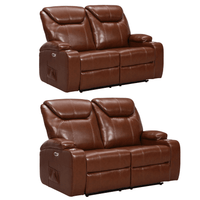 Two brown leather recliners on a white background