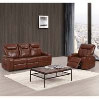 Cinema Tan Electric Leather 3+1+1 Seater Recliner Sofa Set With Two Cup Holders - Furniture Instore