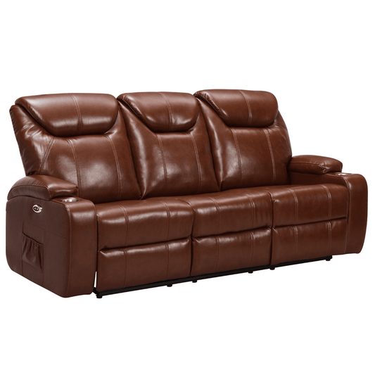 Brown leather reclining sofa on a white background