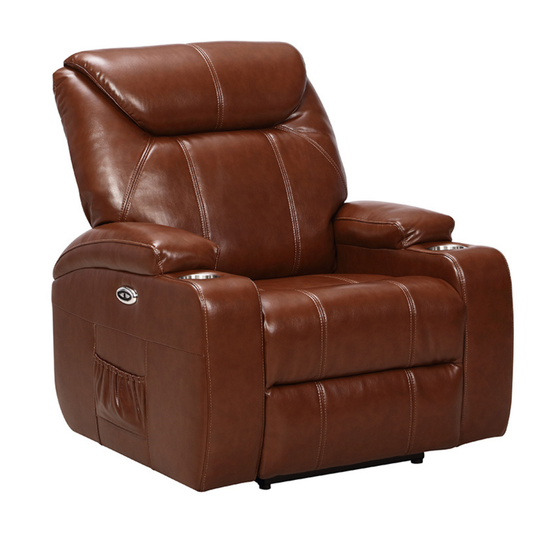 Brown leather recliner chair on a white background