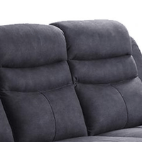 Grey fabric sofa with a close-up of the cushions on a white background