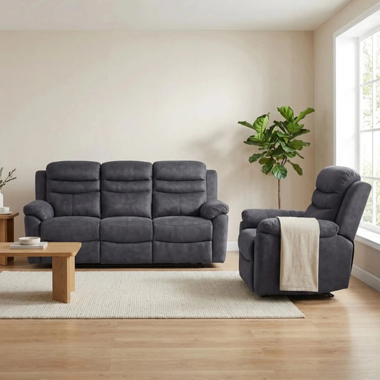Conway Grey Fabric Manual Recliner 3+1 Seater Sofa Set - Furniture Instore