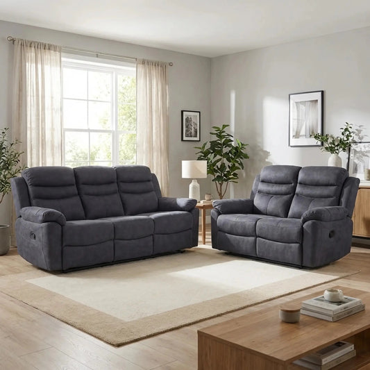 Conway Grey Fabric Manual Recliner 3+2 Seater Sofa Set - Furniture Instore