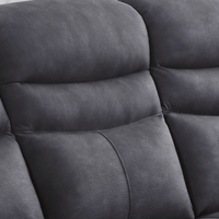 Close-up of a grey leather sofa