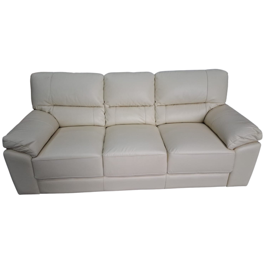 Beige leather sofa on a white background