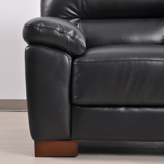 Dalmore Black 2-seater sofa close-up view on white background highlighting fabric texture and modern design