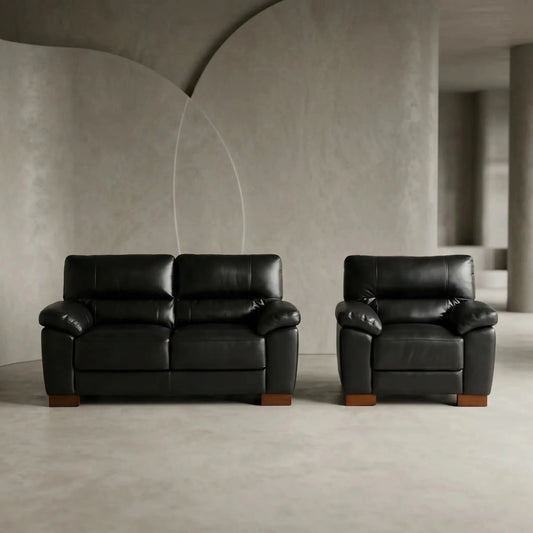 Dalmore Genuine Leather Black 2+1 Seater Sofa Set - Furniture Instore