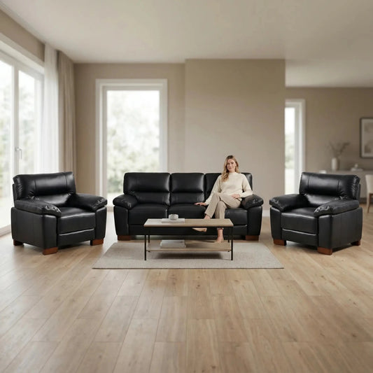 Dalmore Genuine Leather Black 3+1+1 Seater Sofa Set - Furniture Instore