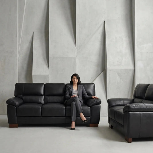 Dalmore Genuine Leather Black 3+2 Seater Sofa Set - Furniture Instore