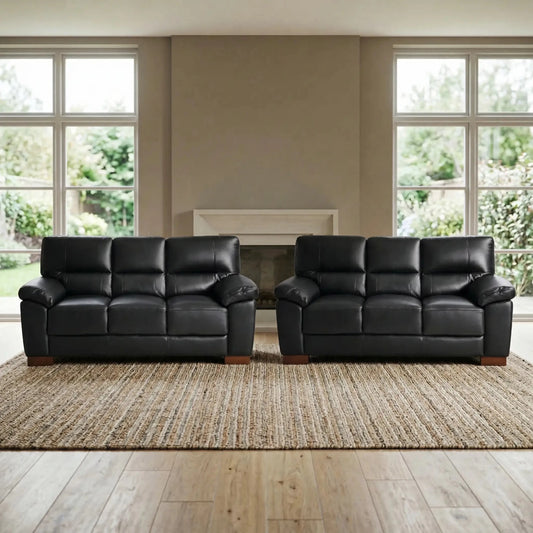 Dalmore Genuine Leather Black 3+3 Seater Sofa Set - Furniture Instore