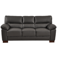 Front-facing view of the Dalmore Genuine Leather Grey 3-Seater Sofa on a white background.