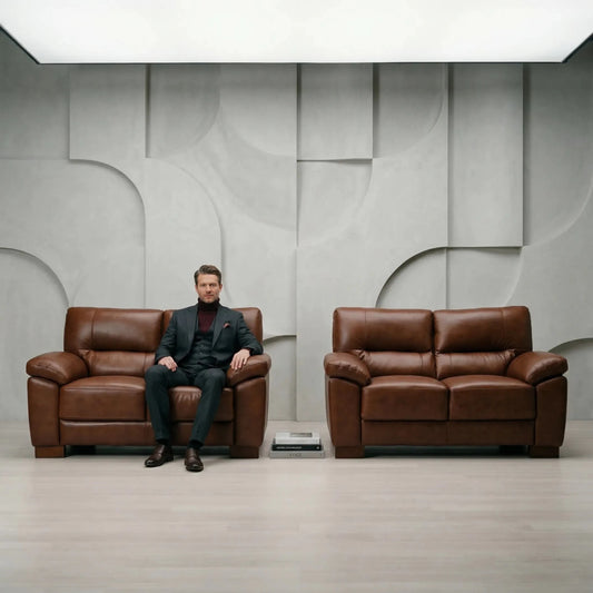 Dalmore Genuine Leather Tan 2+2 Seater Sofa Set - Furniture Instore