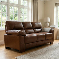 Dalmore Genuine Leather Tan 3 Seater Sofa - Furniture Instore