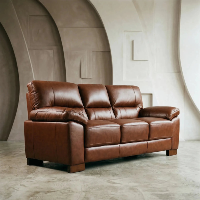 Dalmore Genuine Leather Tan 3 Seater Sofa - Furniture Instore