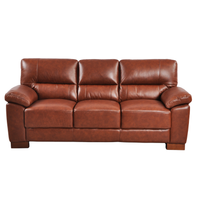 Tan 3-seater sofa front facing on white background with modern sleek design