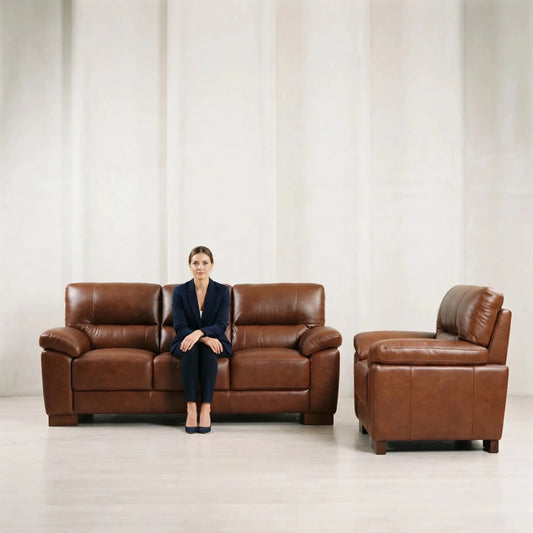 Dalmore Genuine Leather Tan 3+1 Seater Sofa Set - Furniture Instore