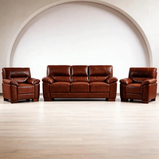 Dalmore Genuine Leather Tan 3+1+1 Seater Sofa Set - Furniture Instore