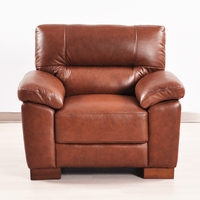 Dalmore Tan Armchair – Front-facing view in a cozy room setting, featuring warm tan fabric and sleek modern design.