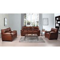 Dalmore Tan 3+2+1 Sofa Combo – Stylish tan fabric set with 3-seater, 2-seater, and armchair in a cozy room setting.