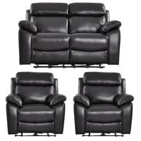 Black leather recliner sofa set on a white background