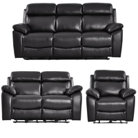 Set of black leather reclining sofas on a white background